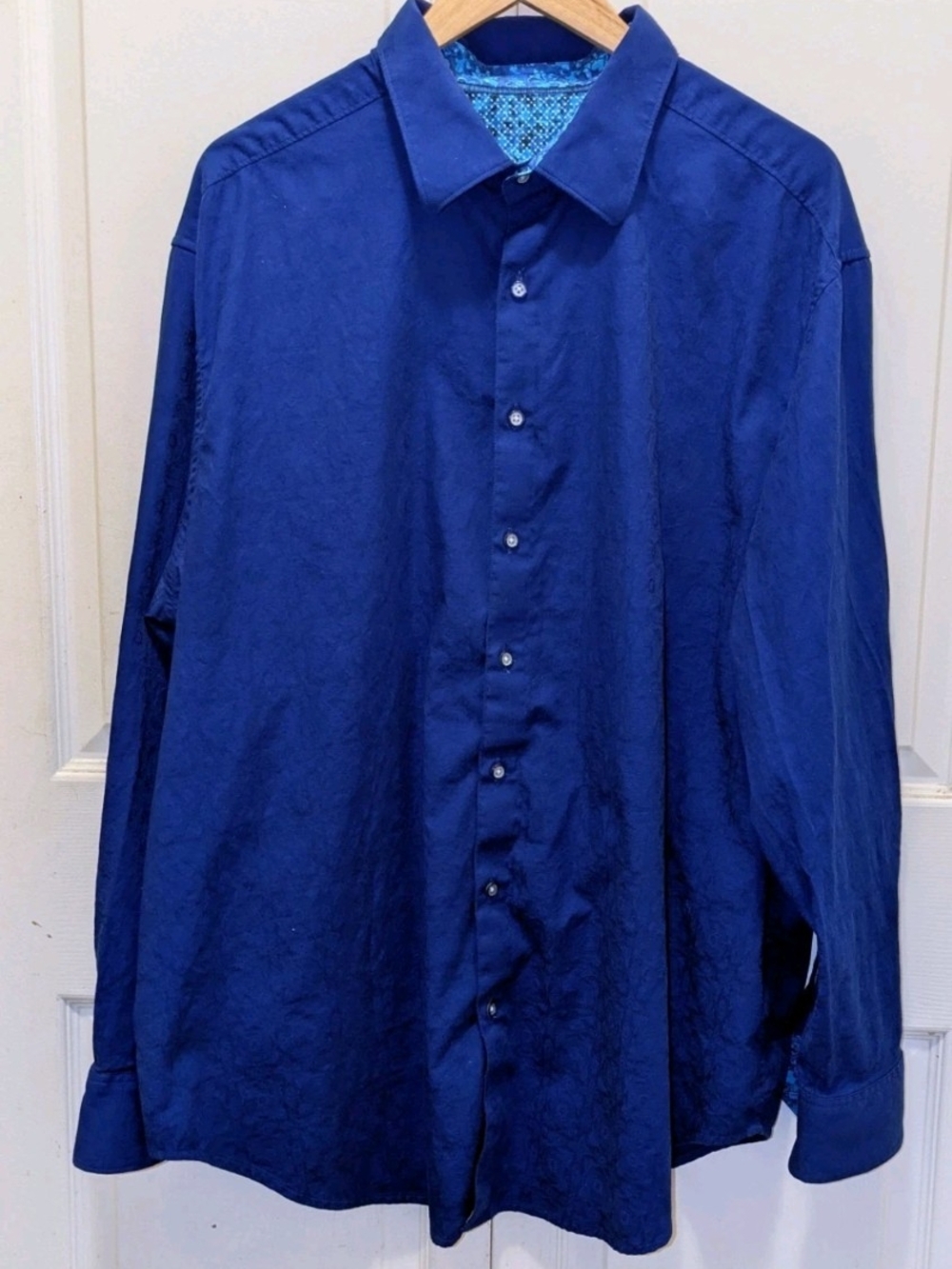 Robert Graham Men's Button-Down Shirt in Deep Blue with Turquoise Inner Trim